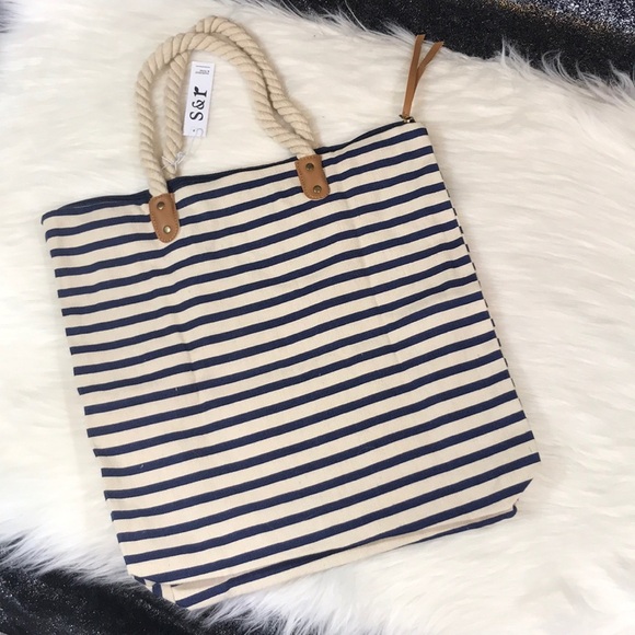 Summer & Rose Handbags - Summer & Rose striped rope tote